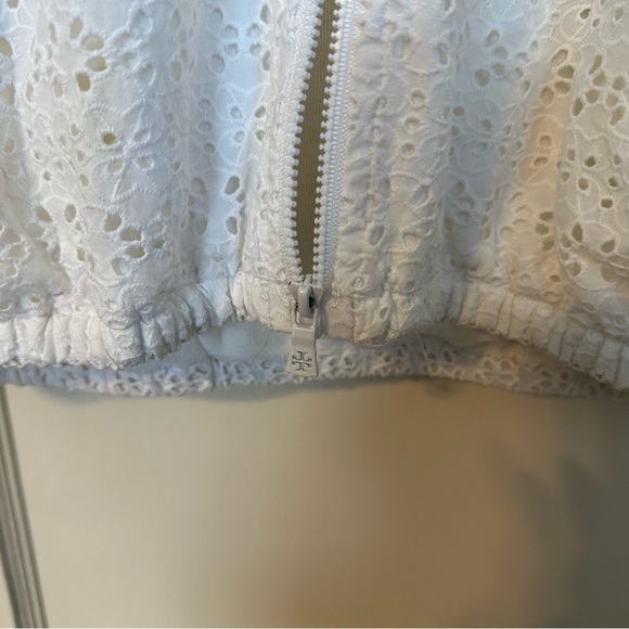 Tory Burch Jacket Zip Up Hoodie White Eyelet Elastic Waist Sheer Sleeves Size M - Picture 5 of 13